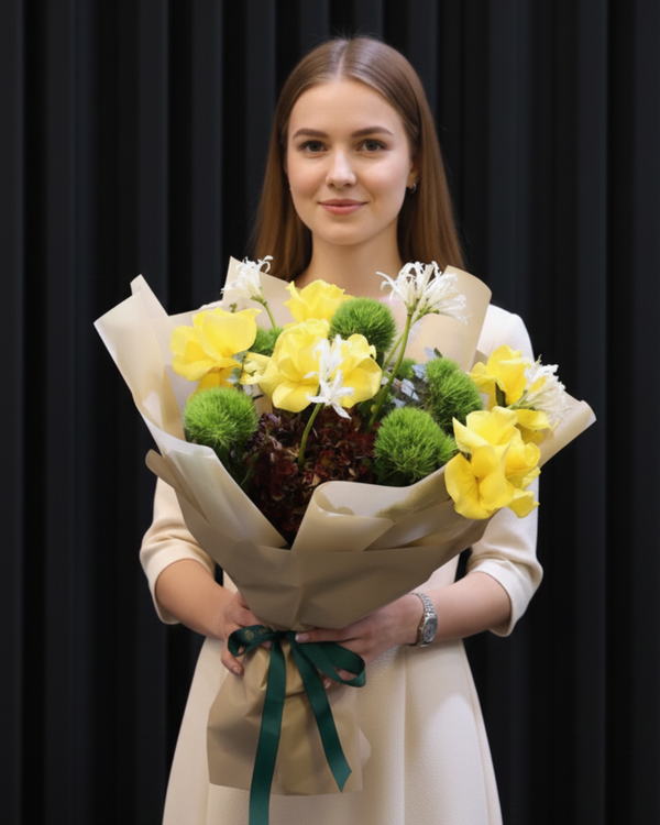Sunlit Grace – Luxury Yellow & White Bouquet