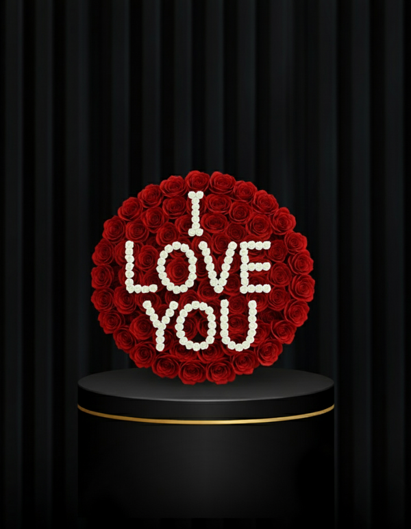 Luxury “I LOVE YOU” Red Rose Hatbox Arrangement