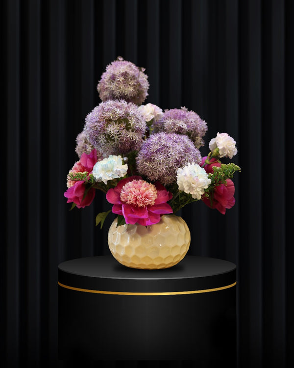Celestial Bloom – Peony & Pinball Allium Designer Vase