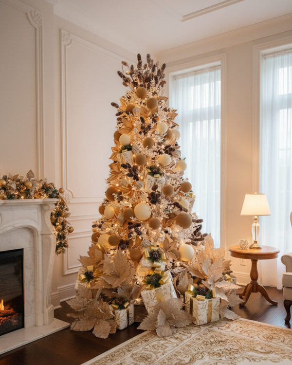 Luxurious Golden Winter Dream Christmas Tree with Professional Arrangement - 2.1m Height