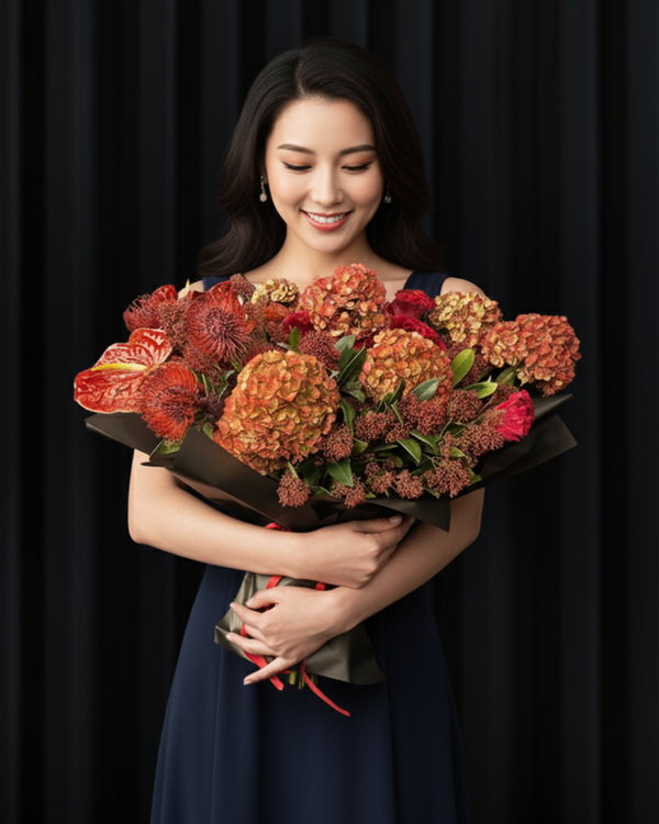 Amber Flame – Luxury Orange & Red Flower Bouquet