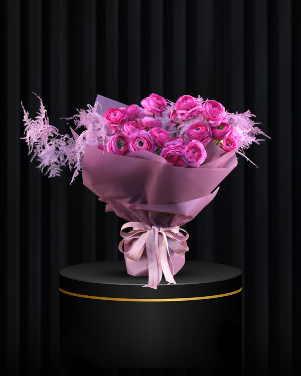 Luxury Dark Pink Ranunculus Bouquet with Fresh Asparagus