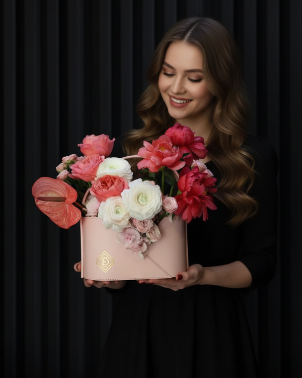 Blush Royale – Signature Pink Leather Bag with Peonies & Spray Roses