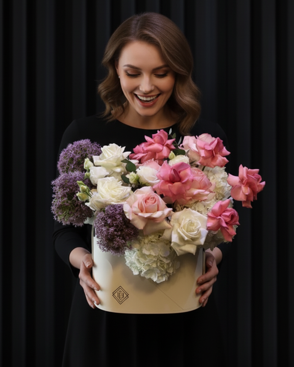 Blush Symphony – Rose & Hydrangea Signature Leather Bag