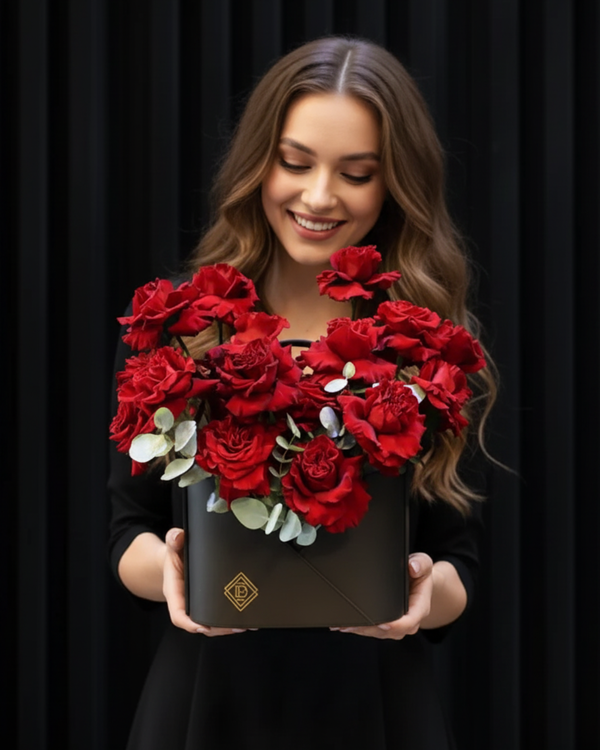 Crimson Luxe – Signature Black Leather Bag with Red Roses