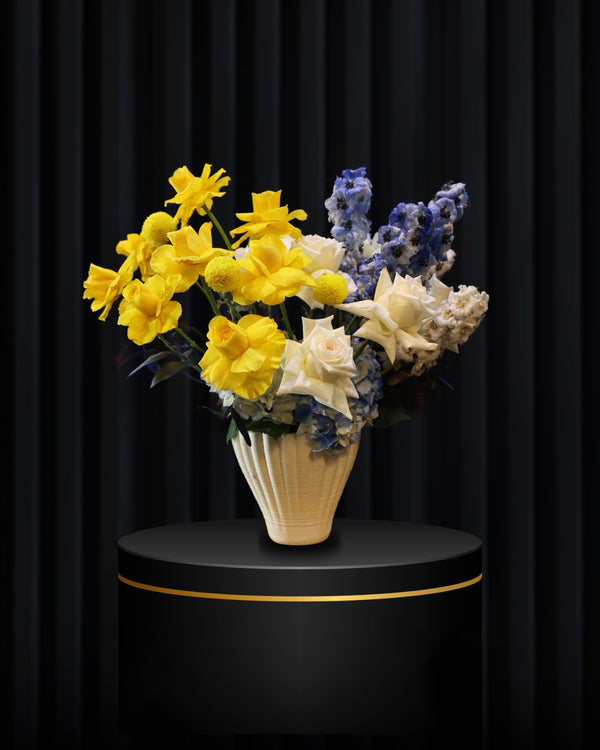 Sunny Serenity – White & Yellow Roses Vase Arrangement